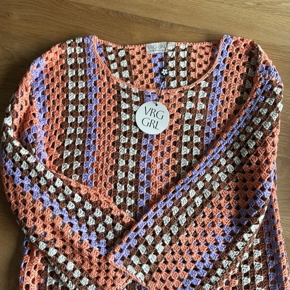 VRG GRL Myra Crochet Knit Dress in Orange and Purple XS NWT - Picture 5 of 5